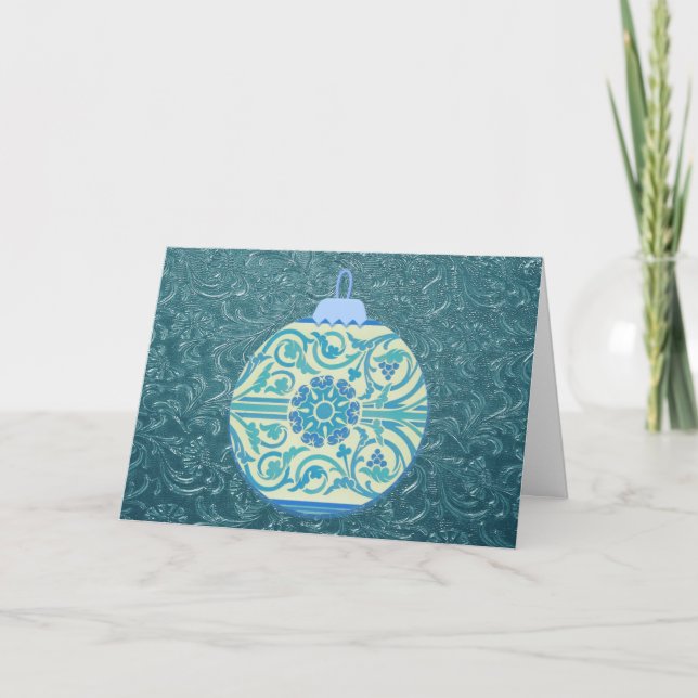 Tarjeta de Navidad estilo retro azul acuático (Anverso)