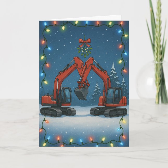 Tarjeta de Navidad - Excavadoras rojas besándose (Anverso)