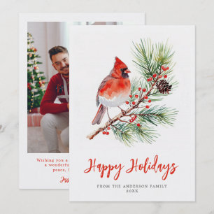 Tarjeta de Navidad Familiar con Cardenal al Agua