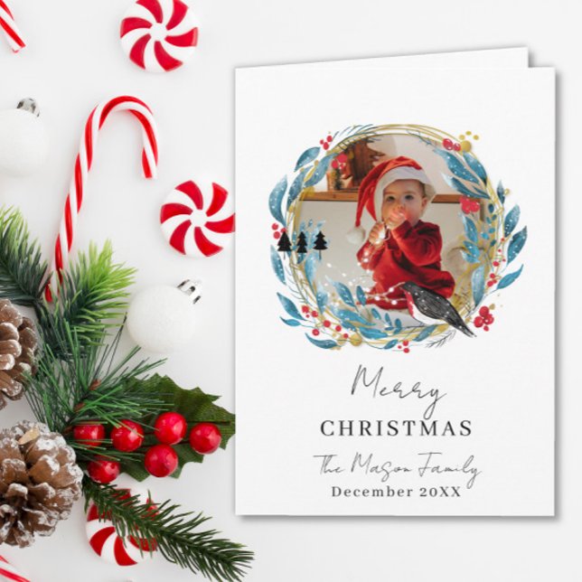 Tarjeta de Navidad familiar con corona de fotos (Subido por el creador)