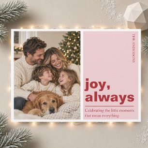 Tarjeta de Navidad familiar con foto de color rosa