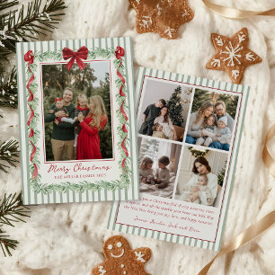 Tarjeta de Navidad familiar con foto en verde salv