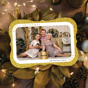 Tarjeta de Navidad familiar con foto enmarcada con