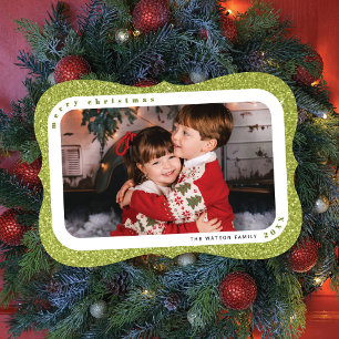Tarjeta de Navidad familiar con foto enmarcada en