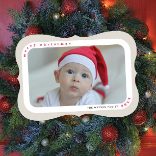Tarjeta de Navidad familiar con foto enmarcada en 