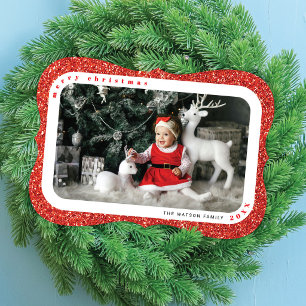 Tarjeta de Navidad familiar con foto enmarcada en 