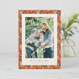 Tarjeta de Navidad familiar con foto roja botánica