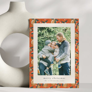 Tarjeta de Navidad familiar con foto roja botánica