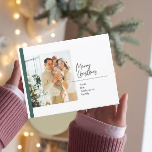 Tarjeta de Navidad Familiar con Foto VerdeFeliz