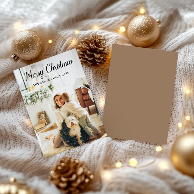 Tarjeta de Navidad familiar con guión moderno (Modern Script Christmas Family Card holiday Card)