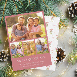 Tarjeta de Navidad familiar con lazo de muérdago y
