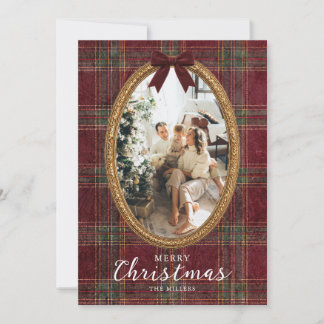 Tarjeta de Navidad familiar con marco de oro elega