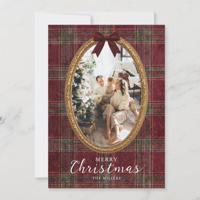 Tarjeta de Navidad familiar con marco de oro elega (Anverso)