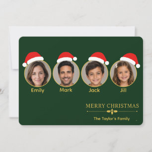 Tarjeta de Navidad familiar con sombreros de Santa