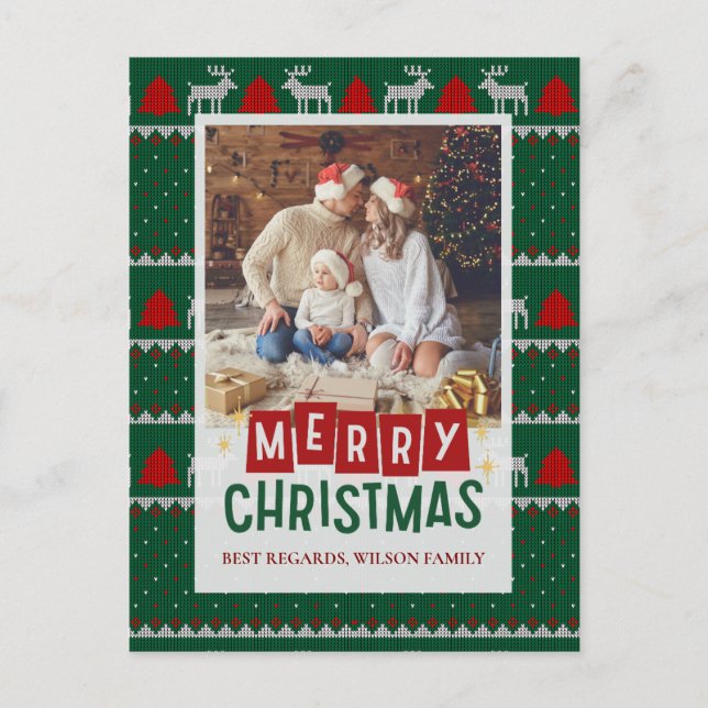 Tarjeta de Navidad familiar con suéter tejido (Anverso)