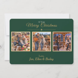 Tarjeta de Navidad familiar de 3 fotos elegante en