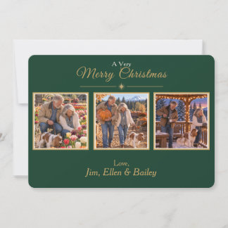 Tarjeta de Navidad familiar de 3 fotos elegante en