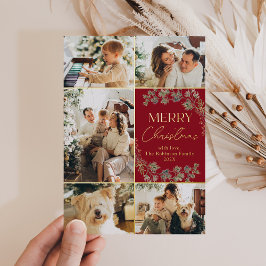 Tarjeta de Navidad familiar de 5 fotos con papel d