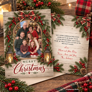 Tarjeta de Navidad Familiar de Cuadro de Evergreen