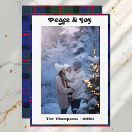 Tarjeta de Navidad familiar de cuadros gingham de