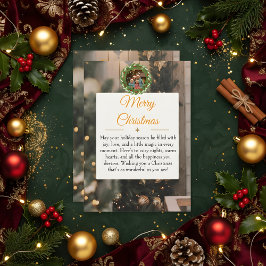 Tarjeta de Navidad Familiar de Madera Rústica y Or