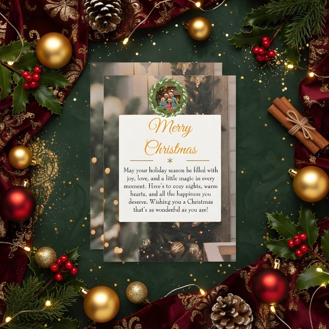 Tarjeta de Navidad Familiar de Madera Rústica y Or (Subido por el creador)