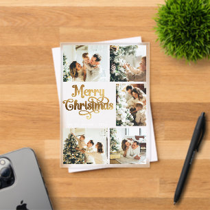 Tarjeta de Navidad Familiar de Oro Falso Retro Ele