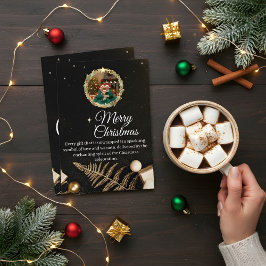 Tarjeta de Navidad Familiar Elegante Negra y Dorad