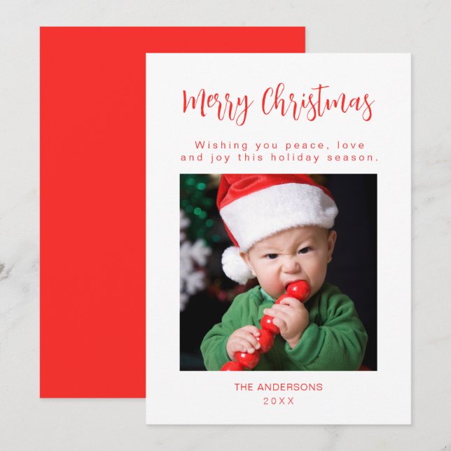 Tarjeta de Navidad Familiar Foto Roja Feliz Navida (Anverso / Reverso)