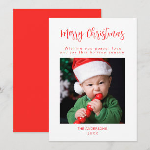 Tarjeta de Navidad Familiar Foto Roja Feliz Navida