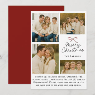 Tarjeta de Navidad Familiar Simple con Lazo