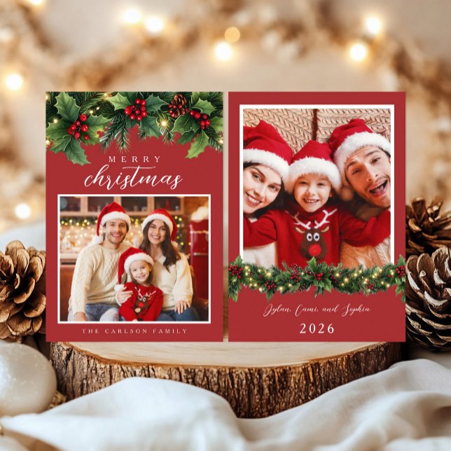 Tarjeta de Navidad familiar tradicional con acebo (Subido por el creador)