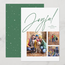 Tarjeta de Navidad familiar tres fotos verde alegr