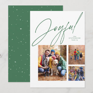 Tarjeta de Navidad familiar tres fotos verde alegr