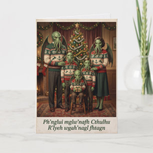 Tarjeta de Navidad familiar vintage de Cthulhu