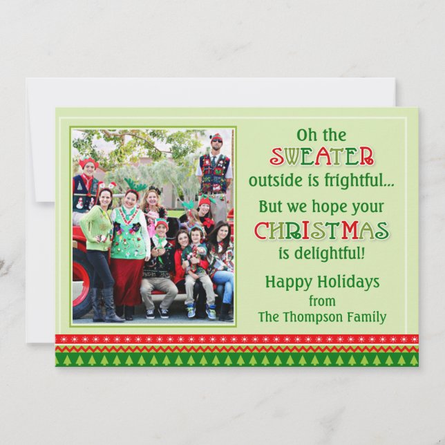 Tarjeta de Navidad fea del suéter, foto pegajosa (Anverso)