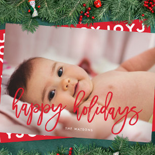 Tarjeta de Navidad Felices Fiestas Foto en Rojo