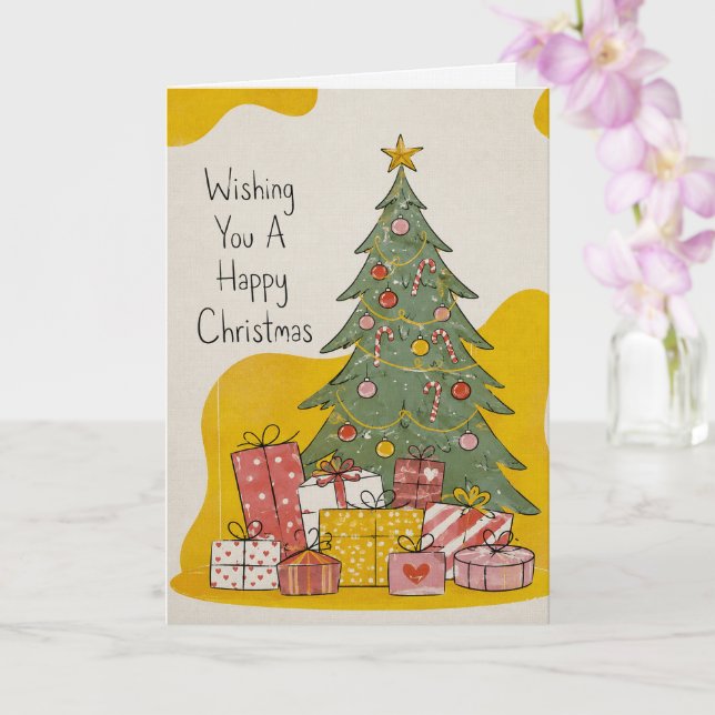 Tarjeta de Navidad Feliz de Lino Premium (Orquídea)