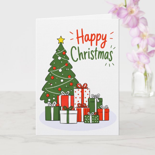 Tarjeta de Navidad Feliz de Lino Premium (Orquídea)