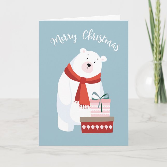 Tarjeta de Navidad Feliz de Oso Polar Dulce (Anverso)