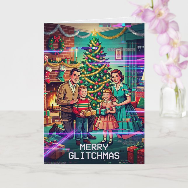 Tarjeta de Navidad Feliz Glitchmas Divertida Fiest (Orquídea)
