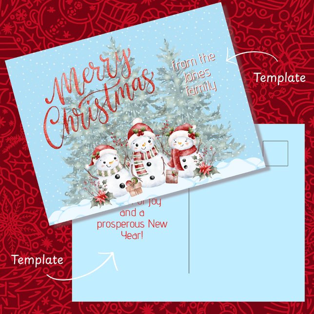 Tarjeta de Navidad Feliz Navidad con Muñeco de Nie (Cute Snowman Holiday Postcard)