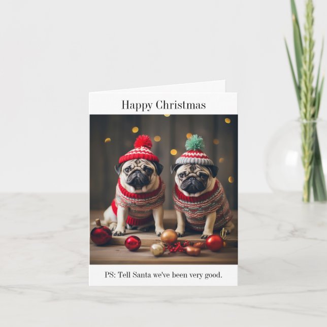 Tarjeta de Navidad Feliz para Perros Pug (Anverso)