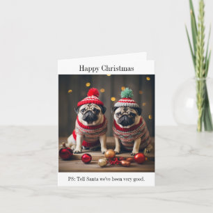 Tarjeta de Navidad Feliz para Perros Pug