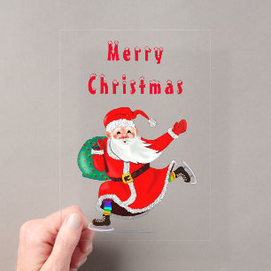Tarjeta de Navidad Feliz Santa con Regalos