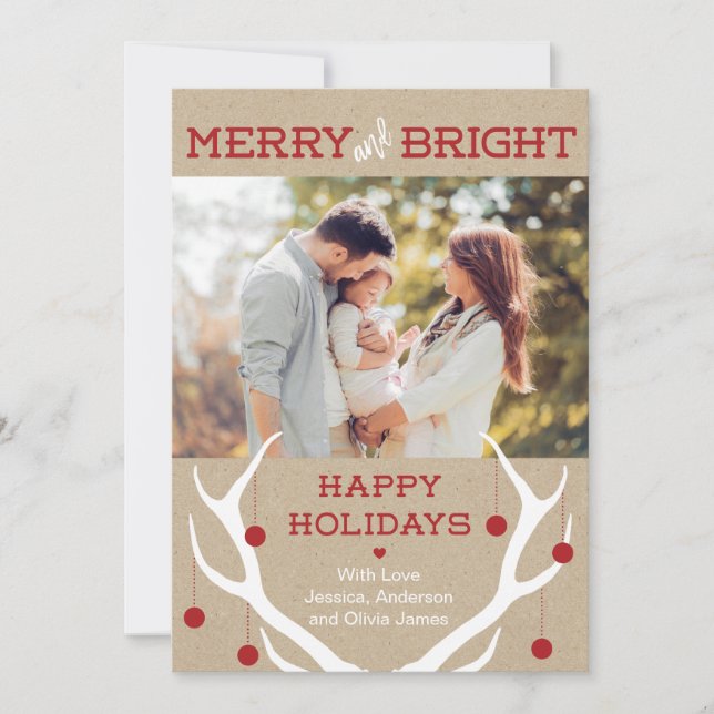 Tarjeta de Navidad feliz y brillante de la asta (Anverso)