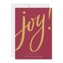Tarjeta de Navidad festiva de oro rojo de alegría