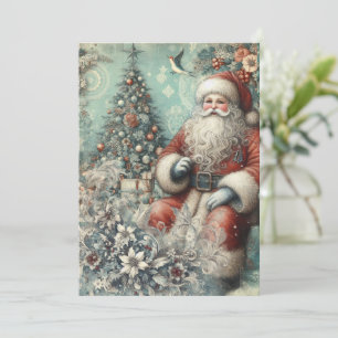 Tarjeta de Navidad Festiva de Papá Noel Vintage si