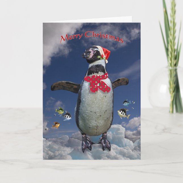 Tarjeta de Navidad festiva del pingüino (Anverso)