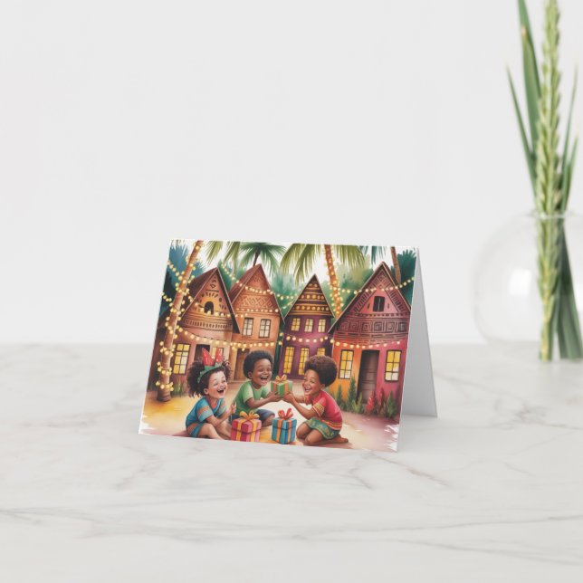 Tarjeta de Navidad Festiva Familiar Cultural (Anverso)